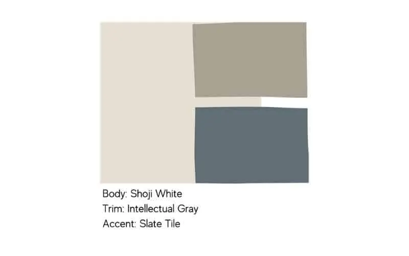 Shoji White SW 7042 paint swatch shown as an exterior trim color